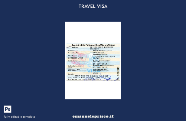 modello di visto di viaggio per le Filippine in stile verificato